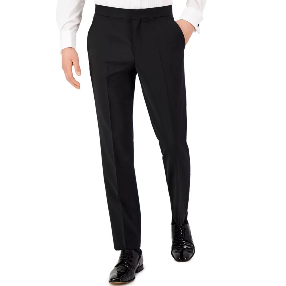 198$ HUGO BOSS Mens Dress Pant 36Wx32L Black Stretch Wool Blend Suit Pants